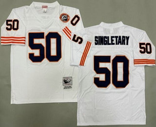Men's Chicago Bears #50 Mike Singletary White Bear Patch Throwback Jersey
