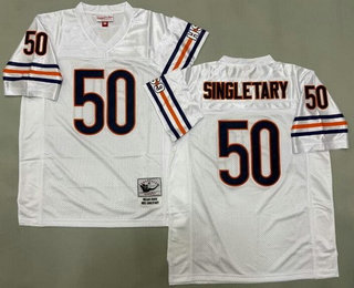 Men's Chicago Bears #50 Mike Singletary White Throwback Jersey