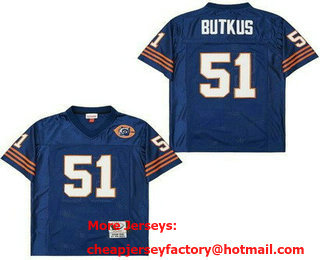 Men's Chicago Bears #51 Dick Butkus Navy Bear Logo Throwback Jersey