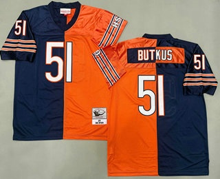 Men's Chicago Bears #51 Dick Butkus Navy Orange Split Throwback Jersey