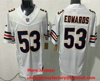Men's Chicago Bears #53 TJ Edwards Limited White FUSE Vapor Jersey
