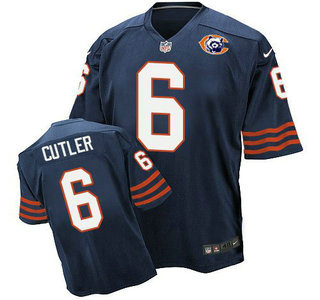 Men's Chicago Bears #6 Jay Cutler Navy Blue Throwback Alternate Nike Elite Jersey