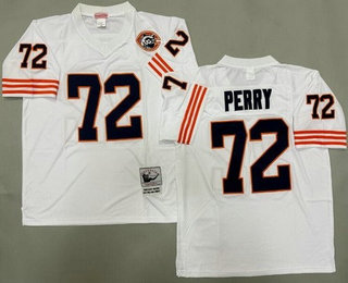 Men's Chicago Bears #72 William Perry White Bear Patch Throwback Jersey
