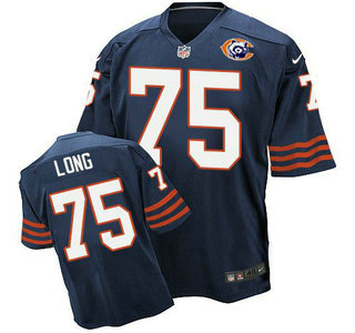 Men's Chicago Bears #75 Kyle Long Navy Blue Throwback Alternate Nike Elite Jersey