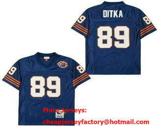 Men's Chicago Bears #89 Mike Ditka Navy Bear Logo Throwback Jersey