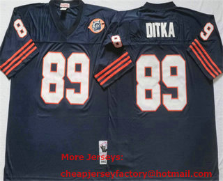 Men's Chicago Bears #89 Mike Ditka Navy Blue With Bear Patch Throwback Stitched Jersey