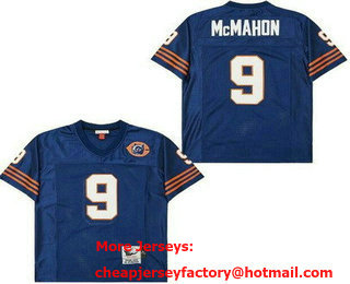 Men's Chicago Bears #9 Jim McMahon Navy Bear Logo Throwback Jersey