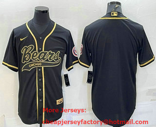 Men's Chicago Bears Blank Black Gold With Patch Cool Base Stitched Baseball Jersey