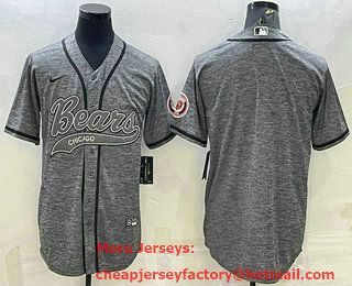 Men's Chicago Bears Blank Grey Gridiron With Patch Cool Base Stitched Baseball Jersey
