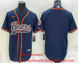 Men's Chicago Bears Blank Navy Blue Stitched MLB Cool Base Nike Baseball Jersey