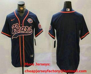 Men's Chicago Bears Blank Navy Blue With Patch Cool Base Stitched Baseball Jersey