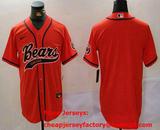 Men's Chicago BearsBlank Orange With Patch Cool Base Stitched Baseball Jersey