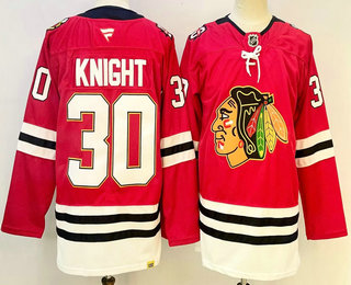 Men's Chicago Blackhawks #30 Spencer Knight Red 100th Anniversary Authentic Jersey