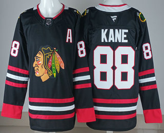 Men's Chicago Blackhawks #88 Patrick Kane Black With A Patch Authentic Jersey