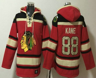 Men's Chicago Blackhawks #88 Patrick Kane Red Lace Up Pullover Hoodie