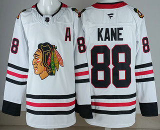 Men's Chicago Blackhawks #88 Patrick Kane White With A Patch Authentic Jersey