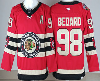 Men's Chicago Blackhawks #98 Connor Bedard Red 2024 Winter Classic Stitched Jersey