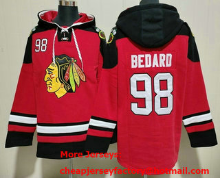 Men's Chicago Blackhawks #98 Connor Bedard Red Ageless Must Have Lace Up Pullover Hoodie