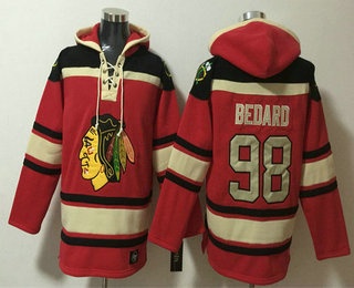 Men's Chicago Blackhawks #98 Connor Bedard Red Lace Up Pullover Hoodie