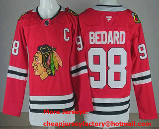 Men's Chicago Blackhawks #98 Connor Bedard Red With C Patch Authentic Jersey