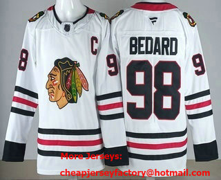 Men's Chicago Blackhawks #98 Connor Bedard White With C Patch Authentic Jersey
