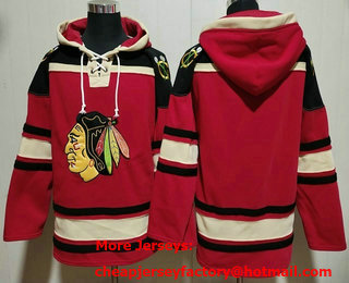 Men's Chicago Blackhawks Blank Red Ageless Must Have Lace Up Pullover Hoodie 02