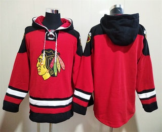 Men's Chicago Blackhawks Blank Red Ageless Must Have Lace Up Pullover Hoodie