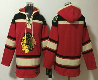 Men's Chicago Blackhawks Blank Red Lace Up Pullover Hoodie
