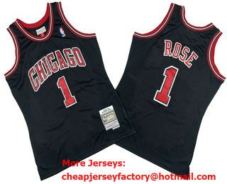 Men's Chicago Bulls #1 Derek Rose Black Hardwood Classics Soul Swingman Throwback Jersey