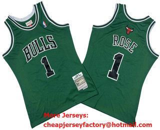 Men's Chicago Bulls #1 Derek Rose Green Hardwood Classics Soul Swingman Throwback Jersey
