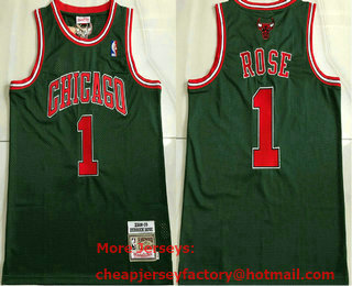 Men's Chicago Bulls #1 Derrick Rose Green 2008-09 Hardwood Classics Soul AU Throwback Jersey 01