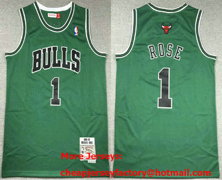 Men's Chicago Bulls #1 Derrick Rose Green 2008-09 Hardwood Classics Soul Throwback Jersey 002