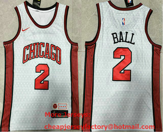 Men's Chicago Bulls #2 Lonzo Ball 2022 White City Edition Stitched Jersey
