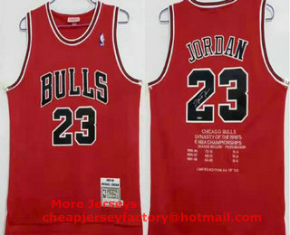 Men's Chicago Bulls #23 Michael Jordan 1995-98 Red Hardwood Classics Soul Commemorative Edition Throwback Jersey