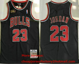 Men's Chicago Bulls #23 Michael Jordan 1997-98 Black Final Patch Hardwood Classics Soul Swingman Throwback Jersey