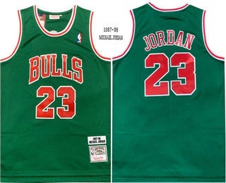 Men's Chicago Bulls #23 Michael Jordan 1997-98 Green Hardwood Swingman Throwback Jersey