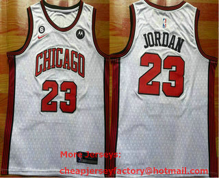 Men's Chicago Bulls #23 Michael Jordan 2022 White City Edition With 6 Patch Stitched Jersey With Sponsor