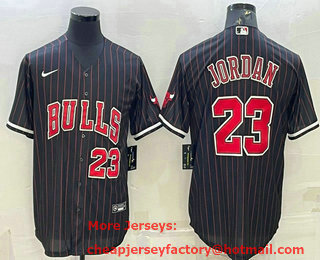 Men's Chicago Bulls #23 Michael Jordan Black Cool Base Stitched Baseball Jersey