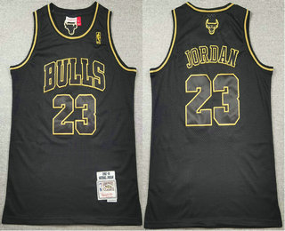 Men's Chicago Bulls #23 Michael Jordan Black Gold Throwback Swingman Jersey