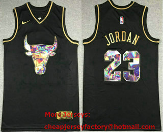 Men's Chicago Bulls #23 Michael Jordan Black Golden Edition 75th Diamon Nike Swingman Stitched Jersey