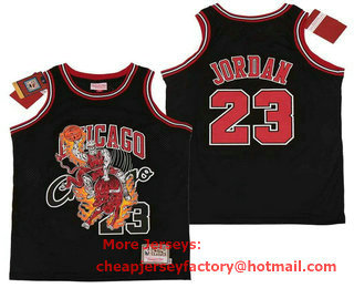 Men's Chicago Bulls #23 Michael Jordan Black Hardwood Classics Skull Edition Jersey