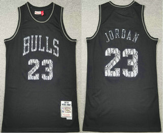 Men's Chicago Bulls #23 Michael Jordan Black Leather Snakeskin Hardwood Swingman Throwback Jersey