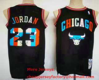 Men's Chicago Bulls #23 Michael Jordan Black Rainbow Hardwood Classics Throwback Jersey