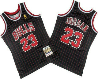 Men's Chicago Bulls #23 Michael Jordan Black Stripes 1996 Throwback Swingman Jersey