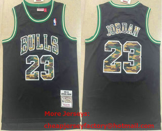 Men's Chicago Bulls #23 Michael Jordan Black With Camo Number Hardwood Classics Soul Swingman Throwback Jersey