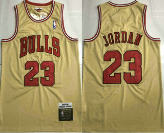 Men's Chicago Bulls #23 Michael Jordan Gold Hardwood Classics AU Throwback Jersey