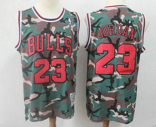 Men's Chicago Bulls #23 Michael Jordan NEW 1996-97 Woodland Camo Hardwood Classics Soul Swingman Throwback Jersey
