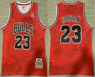 Men's Chicago Bulls #23 Michael Jordan Red 1998 Dragon Throwback Swingman Jersey