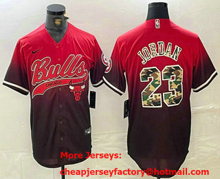 Men's Chicago Bulls #23 Michael Jordan Red Black Camo Stitched Baseball Jersey