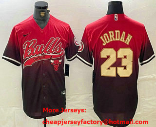 Men's Chicago Bulls #23 Michael Jordan Red Black Gold Stitched Baseball Jersey